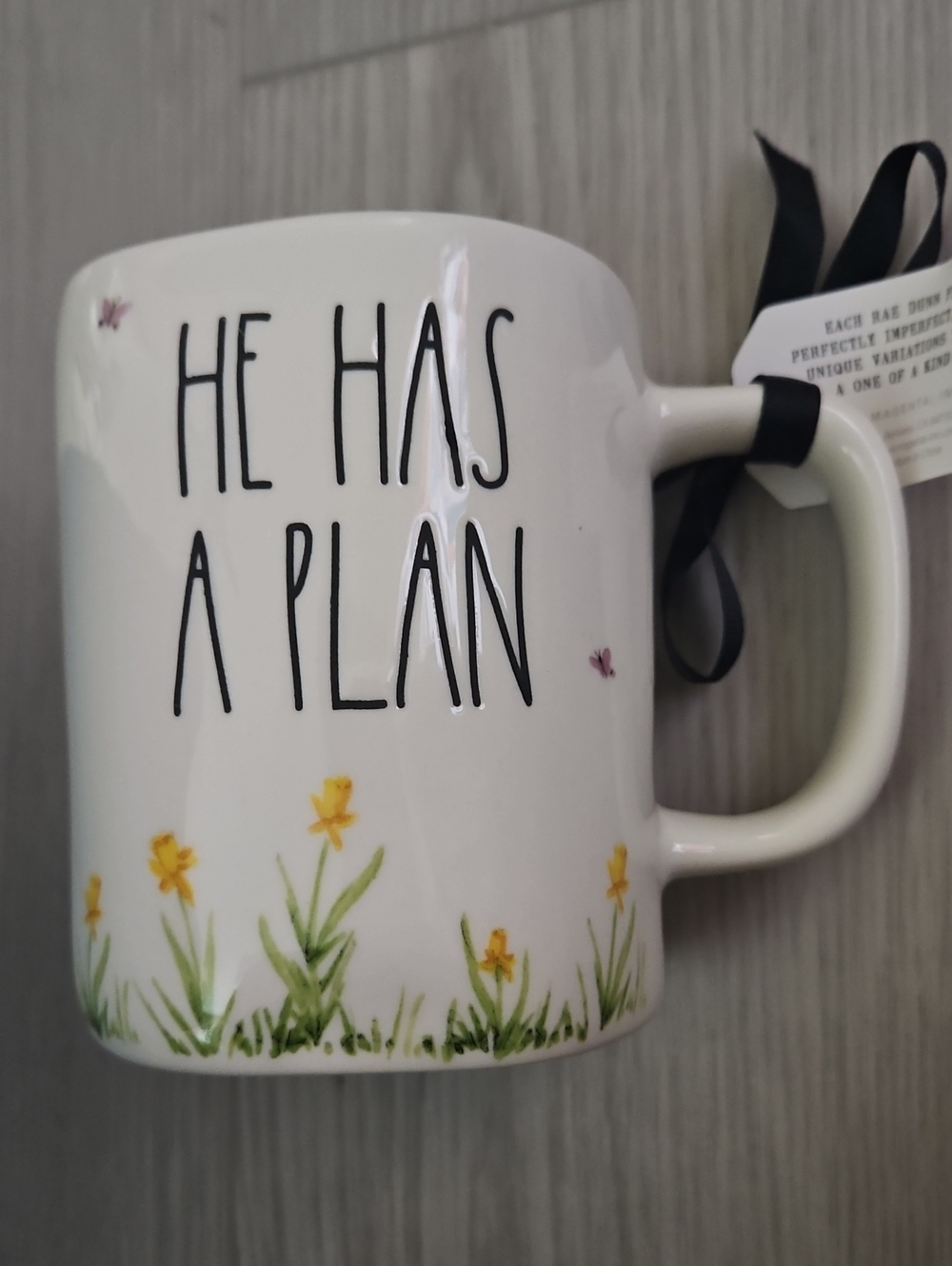 He Has a Plan Ceramic Mug - White with Yellow Floral Accent